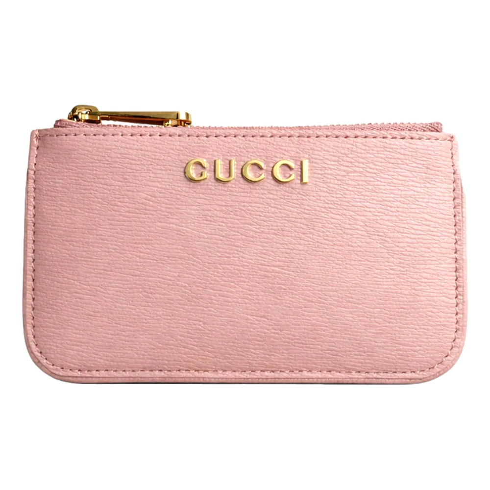 Gucci Zip Key Case Pink Leather Card Holder Gold Logo